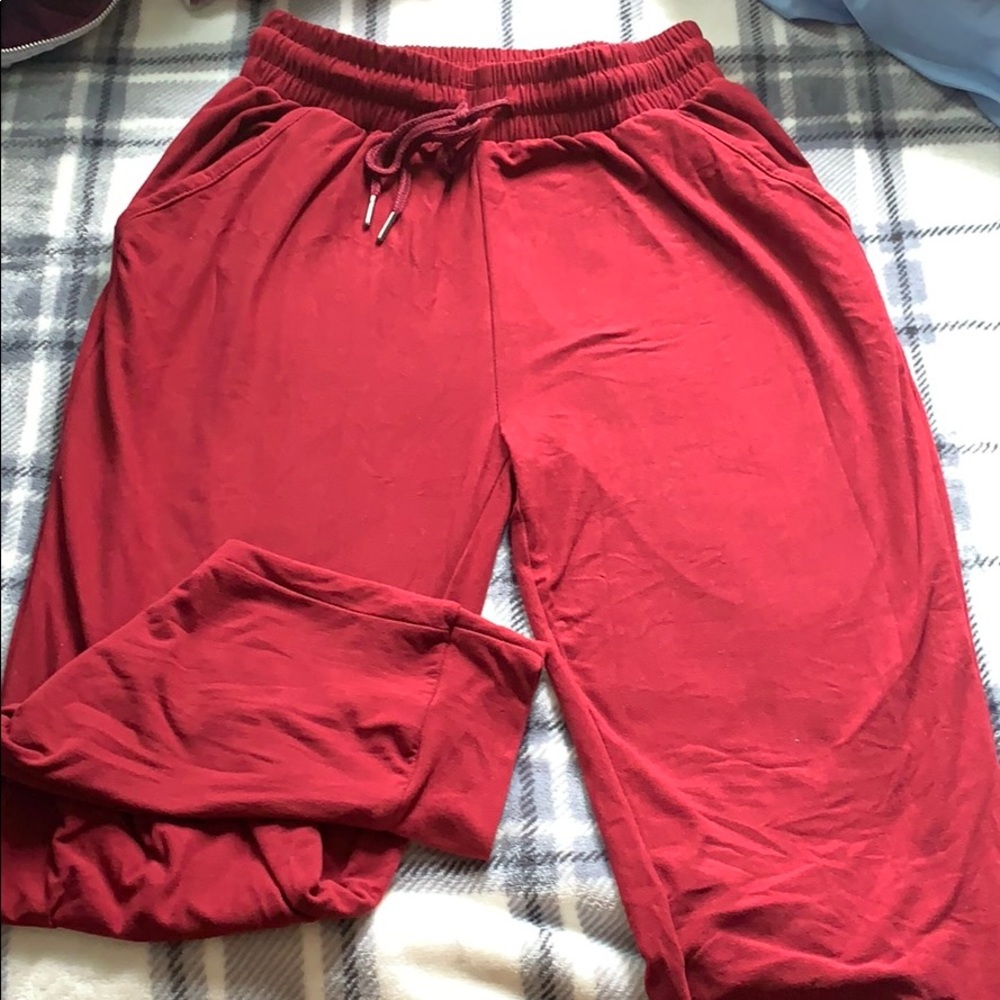 Soft velvety burgundy jogger pants